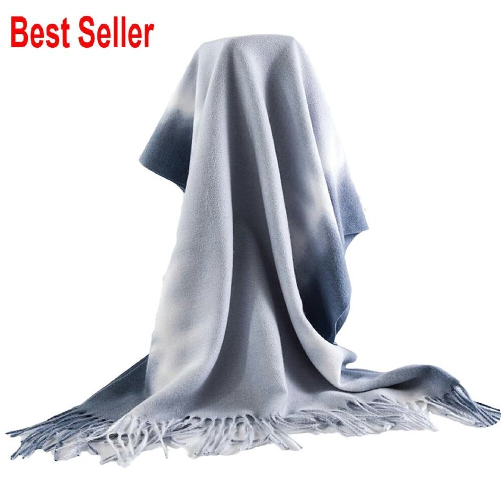 Oversized Cashmere-Feel Pashmina Shawl Elegant Boho Fringe Wrap Scarf